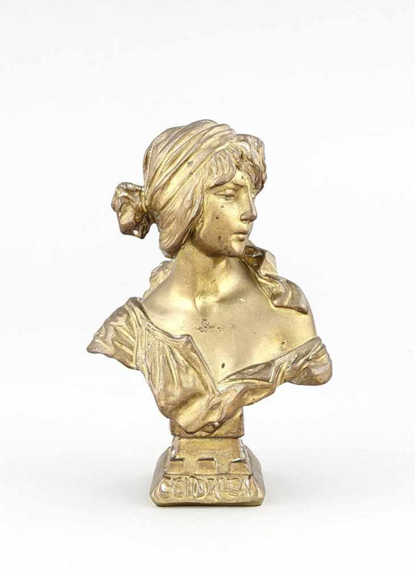 Emmanuel Villanis (1858-1914), "Cendrillon", kleine Mädchenbüste, vergoldete Bronze,seitlich auf der