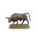 Rosa Bonheur (1822-1899), Stier, braun patinierte Bronze auf oblongem Terrainsockel, darinsign.,