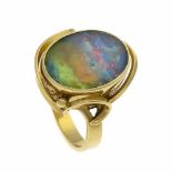 Opal-Ring GG 750/000 mit einer ovalen Opal-Triplette 15 x 11 mm, RG 58, 6,8 gBlack opal ring GG