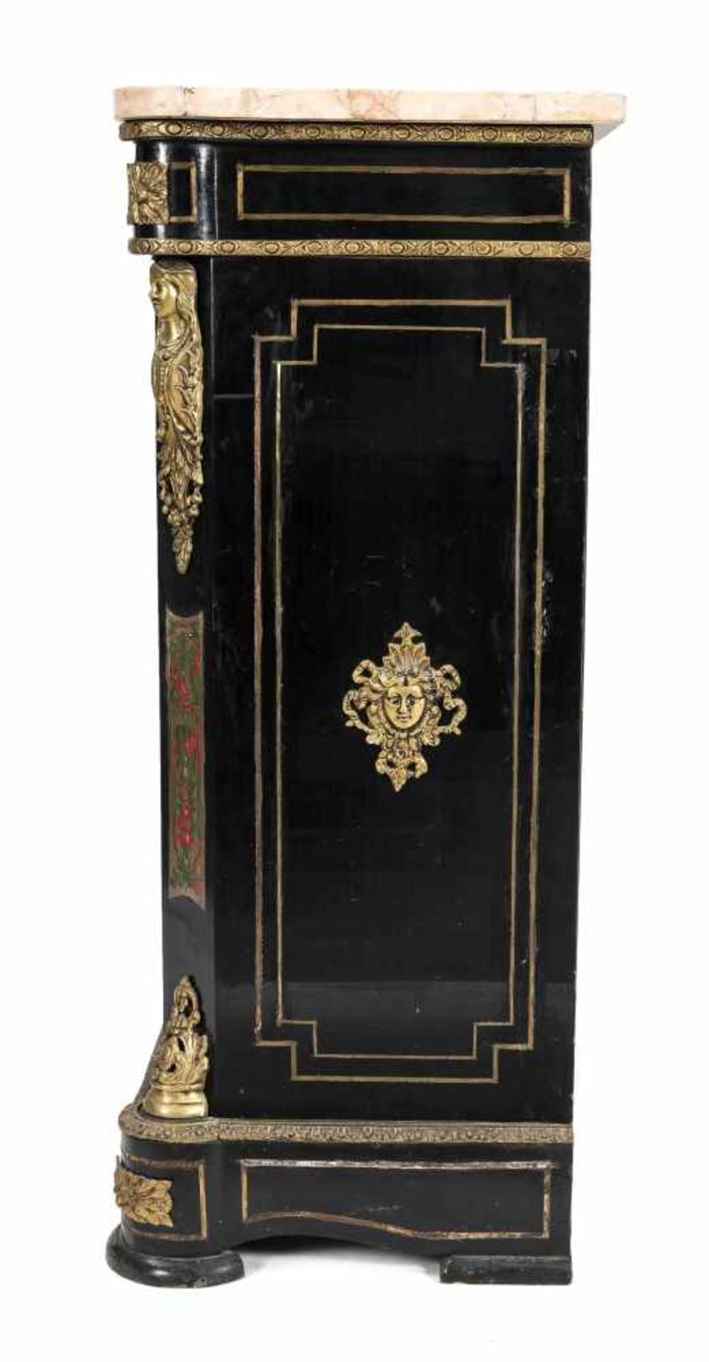 Halbschrank, Boulle Technik, Louis XIV-Stil, 20. Jh., ebonisierter eintüriger Korpus mitreichem, - Image 2 of 4