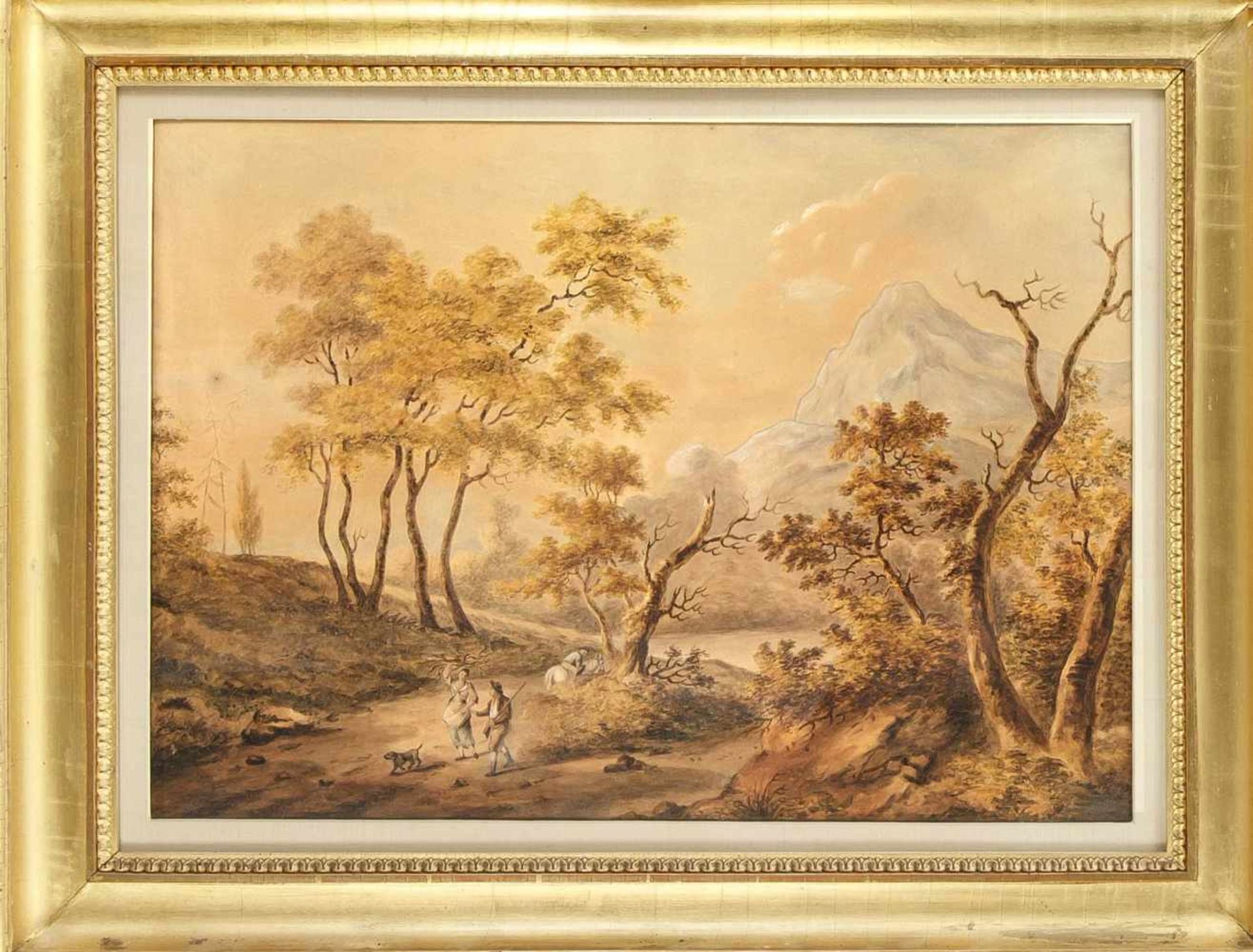 Landschaftsmaler, 1. Hälfte 19.Jh., Italienische Landschaft mit Figurenstaffage, Aquarellmit