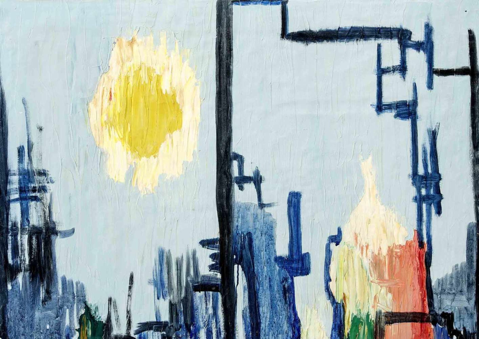 Anonmyer Maler um 1960, zwei Gemälde auf einer Leinwand, recto Farbfeldkomposition, versoabstrakte
