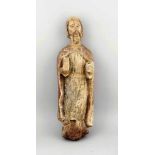 Figuren-Fragment des hl. Jakobus, möglw. gotisch, Galizien, Wandfigur, Holz, geschnitzt,Reste von