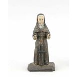 Sakrale Figur einer Heiligen/Nonne, wohl spanisch/kolonial, 19. Jh., beschnitztes Holz,polychrom