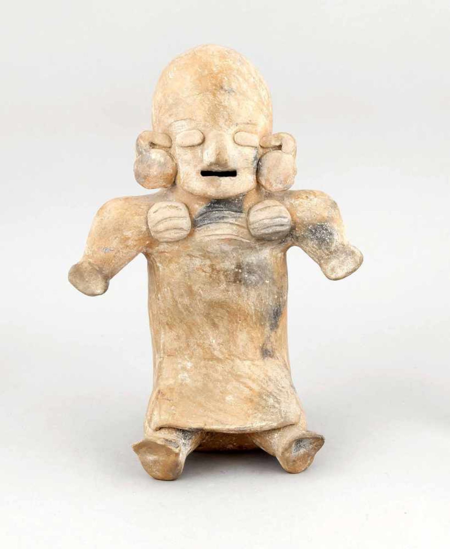 Präkolumbianische Figur, wohl Ecuador, Bahia-Kultur, gebrannter Ton, stark stilisierte,sitzende