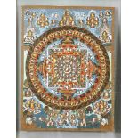 Thangka, Tibet, Anfang 20. Jh. ?, polychrome Tempera-Malerei auf dünner Leinwand,zentrales Mandala