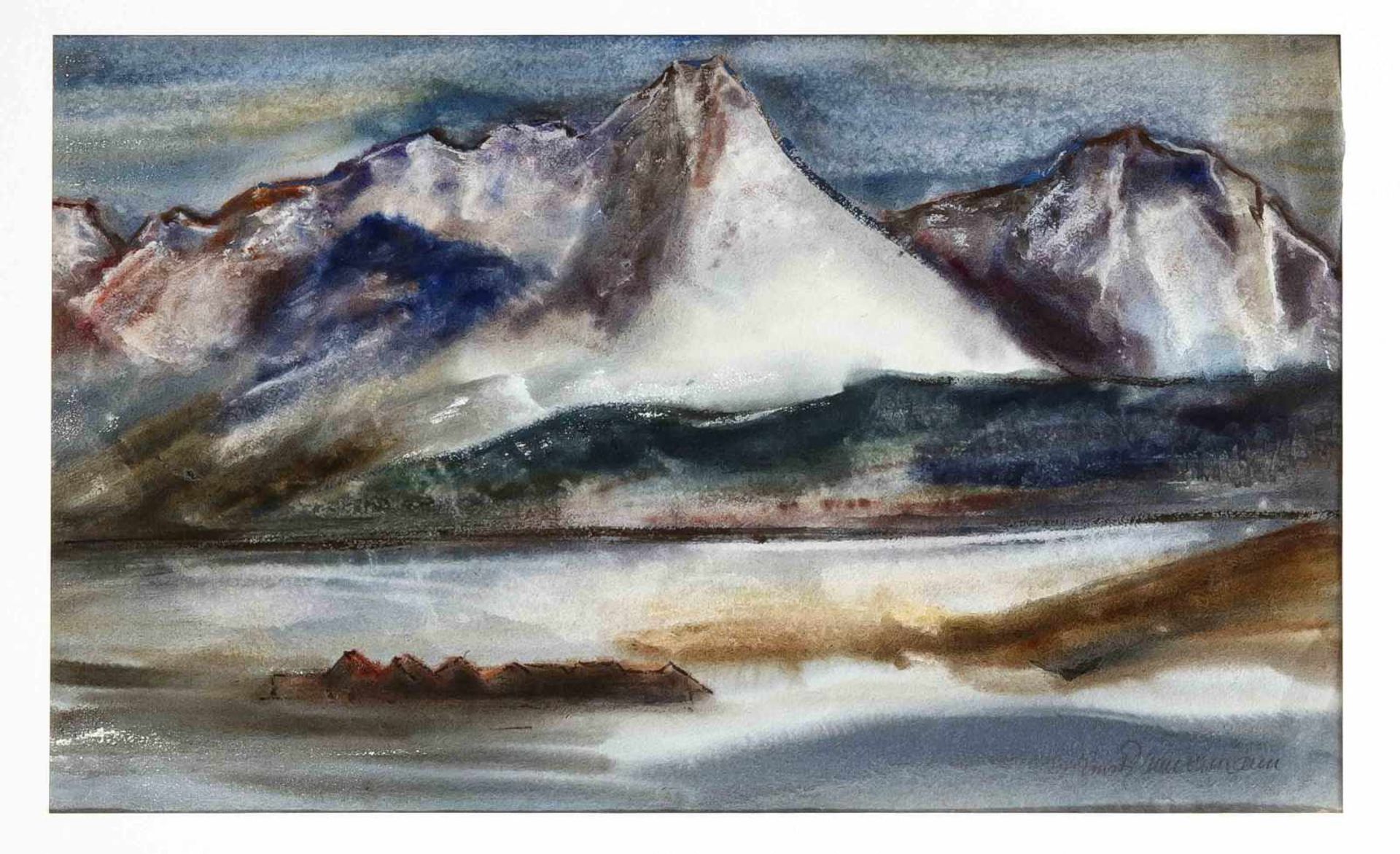 Ernst Zimmermann (1898-1961), Blick über einen Alpensee, Aquarell auf Papier, u. re.handsign., 30