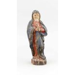 Krippenfigur des 19. Jh., betende Madonna, Holz vollplastisch geschnitzt und polychromgefasst,