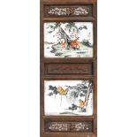 Wandpaneel mit zwei Porzellanplatten, Bi Yuanming (1907-1991), China, Emaillemalerei, obenReh und