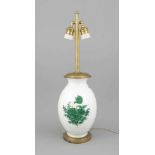 Tischlampe, Balustervase mit grüner Blumenmalerei, Dekor Maria Theresia, Augarten Wien,20. Jh.,