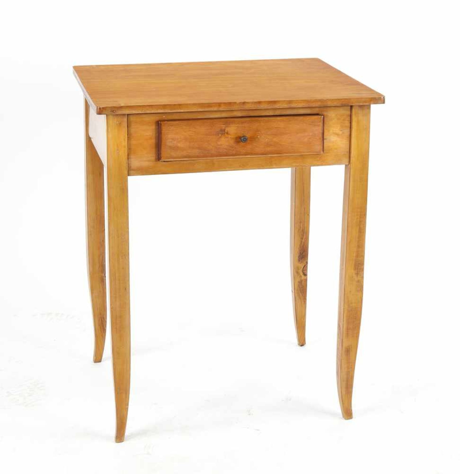 Biedermeier-Beistelltisch um 1830, Birke massiv, Zarge mit Schublade, 74 x 59 x 48 cm