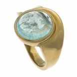 Paraiba Apatit-Ring GG 375/000 mit einem ovalen Paraiba-Apatitcabochon 12 x 10,5 mm insehr guter