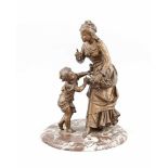 Französischer Bildhauer Ende 19. Jh., junge Mutter ermahnt ihr Kind, keine Früchte zustibitzen,