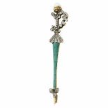 Smaragd-Perlen-Altschliff-Diamant-Emaille-Brosche Schwert RG 56 (585/000) punziert undSilber mit