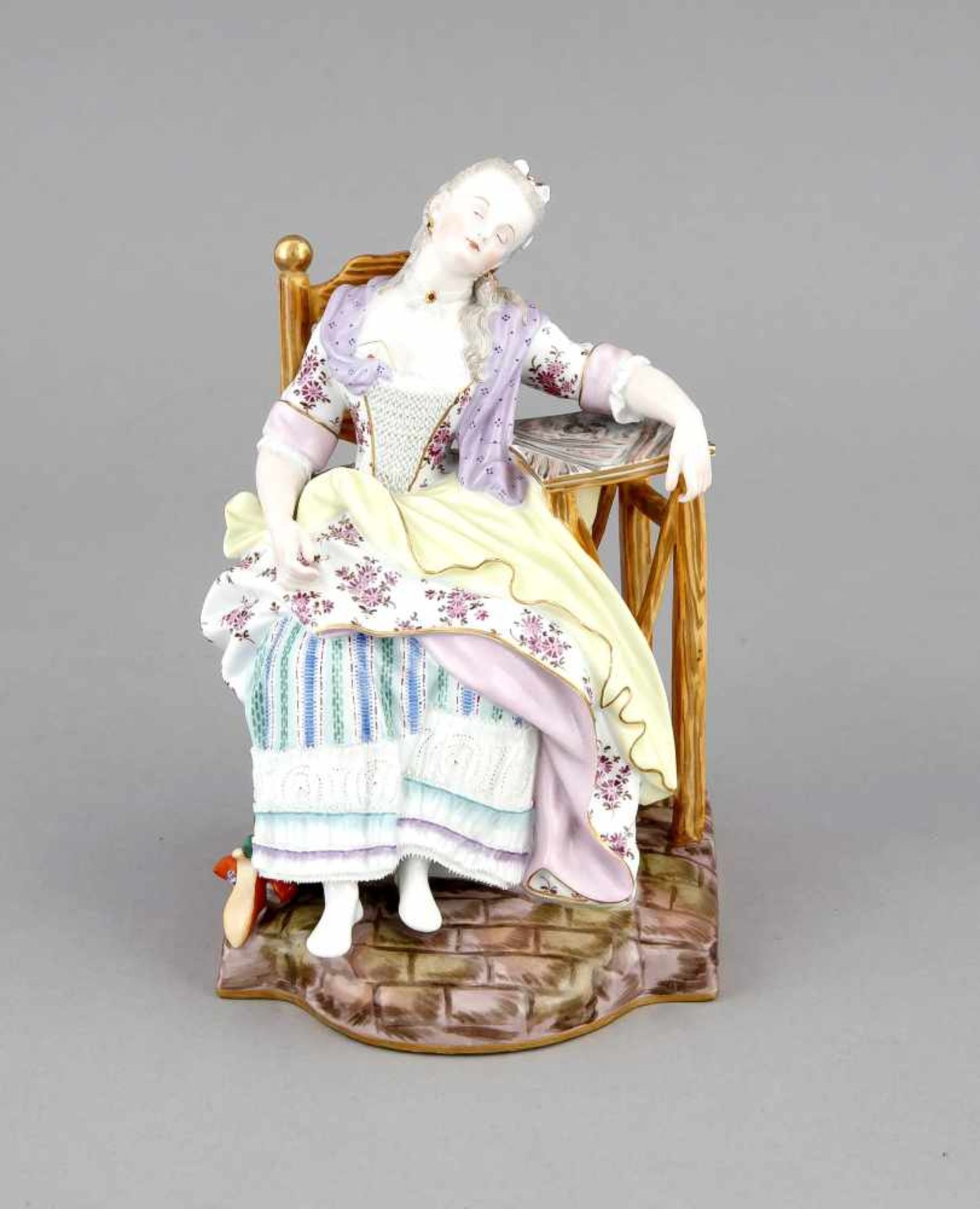 Der Liebesbrief, Meissen, Knaufmarke (1850-1924), junge Dame an einem Tisch sitzend,polychrome