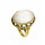 Mondstein-Ring GG 585/000 mit einem ovalen Mondsteincabochon 18 x 12,5 mm, RG 56, 7,7 gMoonstone