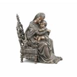 Frz. Bildhauer des 19. Jh., thronende Madonna mit Kind bzw. Caritas, dunkel patinierteBronze,