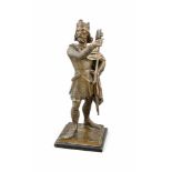Anonymer Bildhauer Ende 19. Jh., König Artus mit Axt und Krone, braun patinierte Bronzeauf