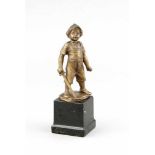 Gotthilf Jaeger (1871-1933), kleiner Junge mit Holzschwert, goldfarben patinierte Bronzeauf