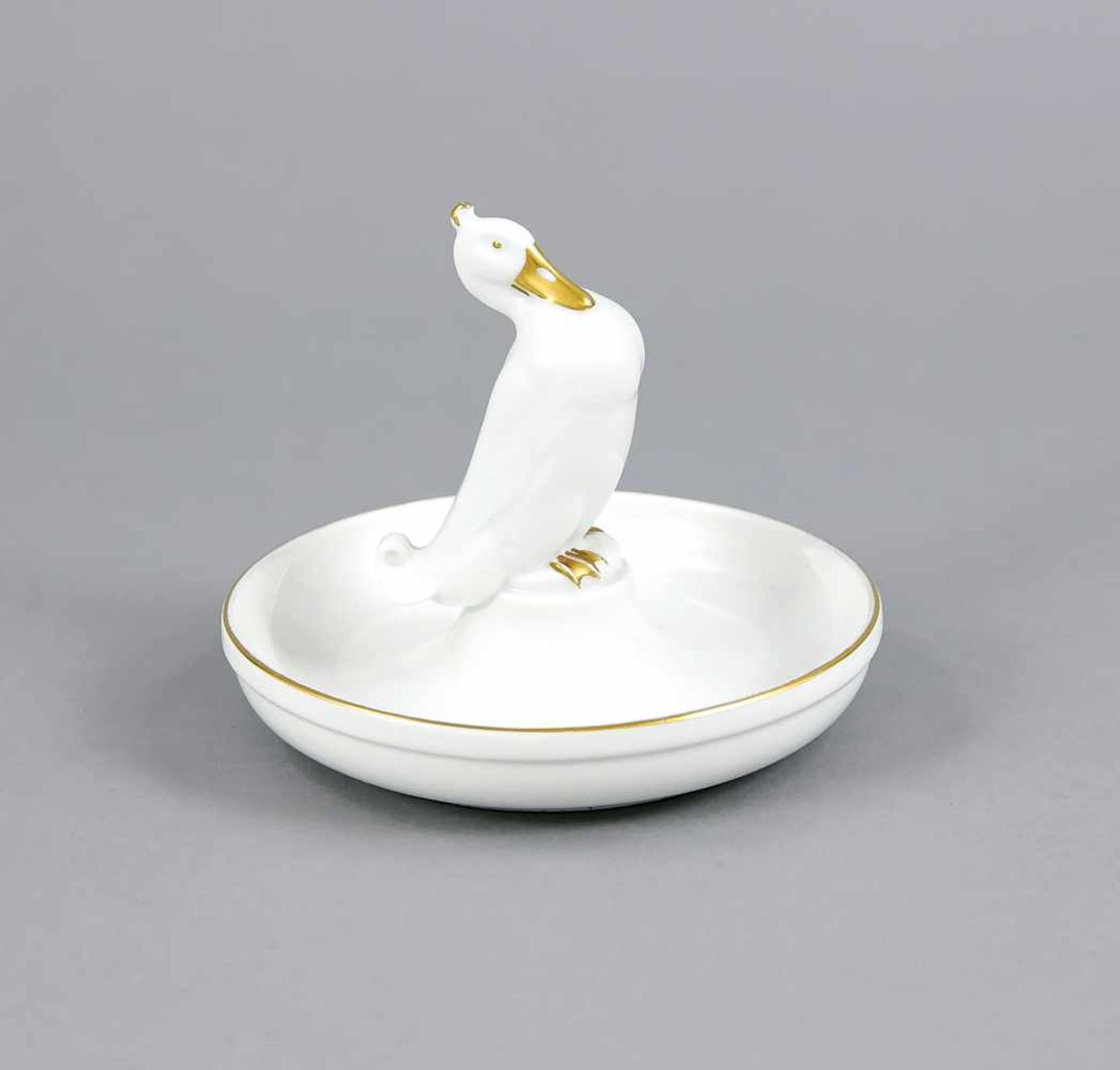 Schale mit Ente, Rosenthal, Selb, 1924, runde Schale, darin mittig stehende Ente, weiß,