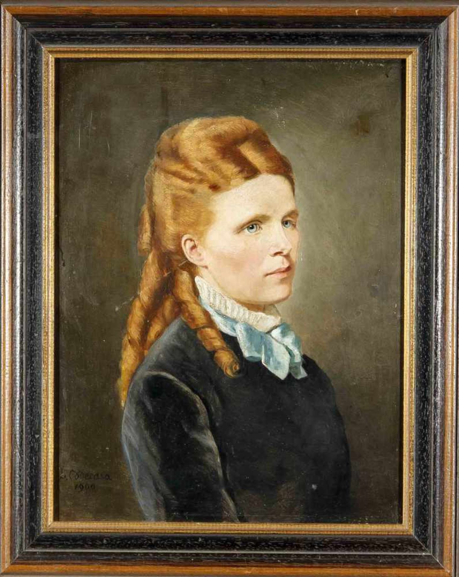 Louise Codecasa (1856-1927/33), Bildnis einer jungen Frau mit roten Haaren, Öl/Holz, u.li. sign.