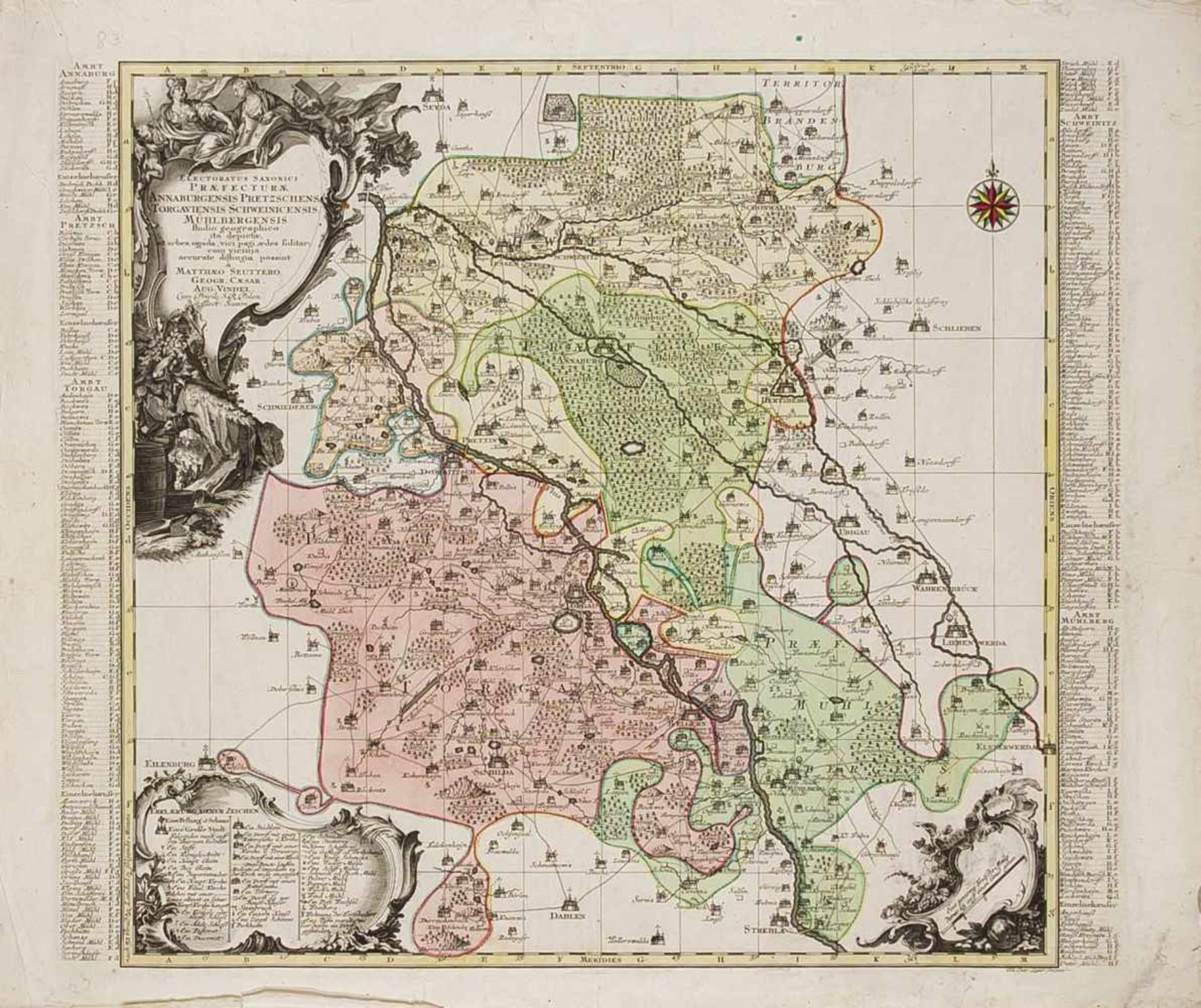 Historische Karte von Sachsen-Anhalt, 'Electoratus Saxonici Praefecturae AnnaburgensisPretzschens.