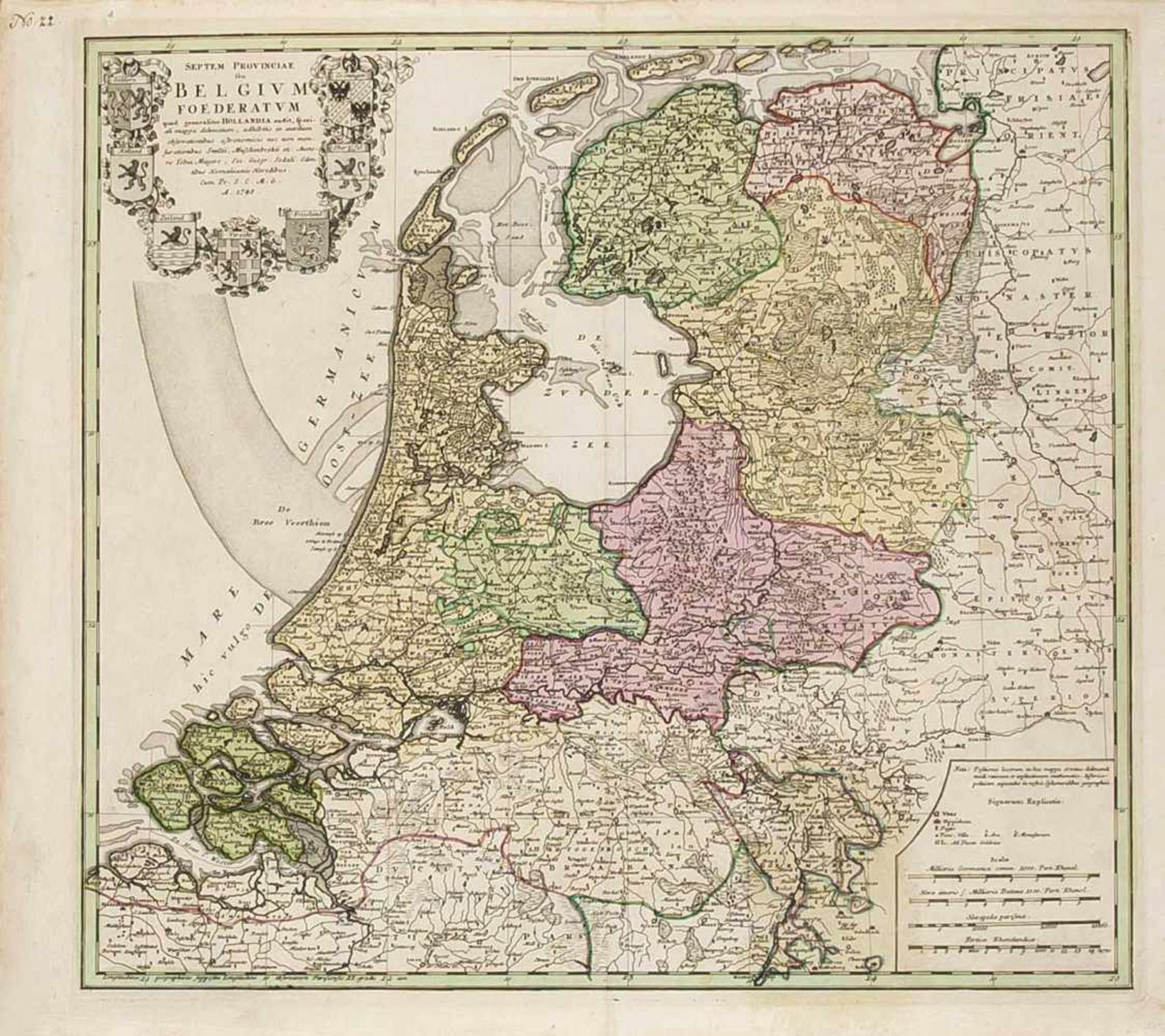 Historische Karte von Belgien und den Niederlanden, Homann um 1740, "Septem Provinciae seuBelgium
