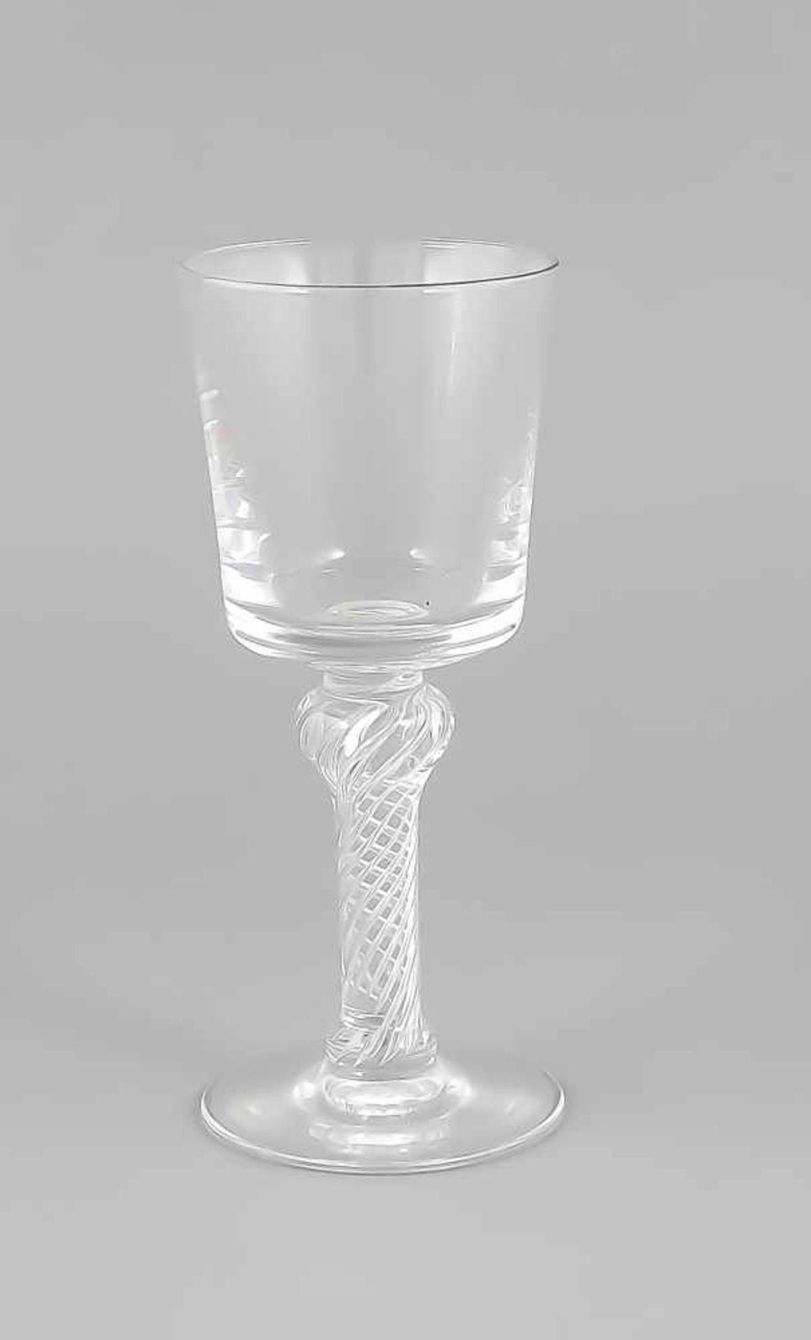 Weinglas, 1. H. 20. Jh., runder Scheibenfuß, Schaft mit eingeschlossener Glasspirale,konische Kuppa,