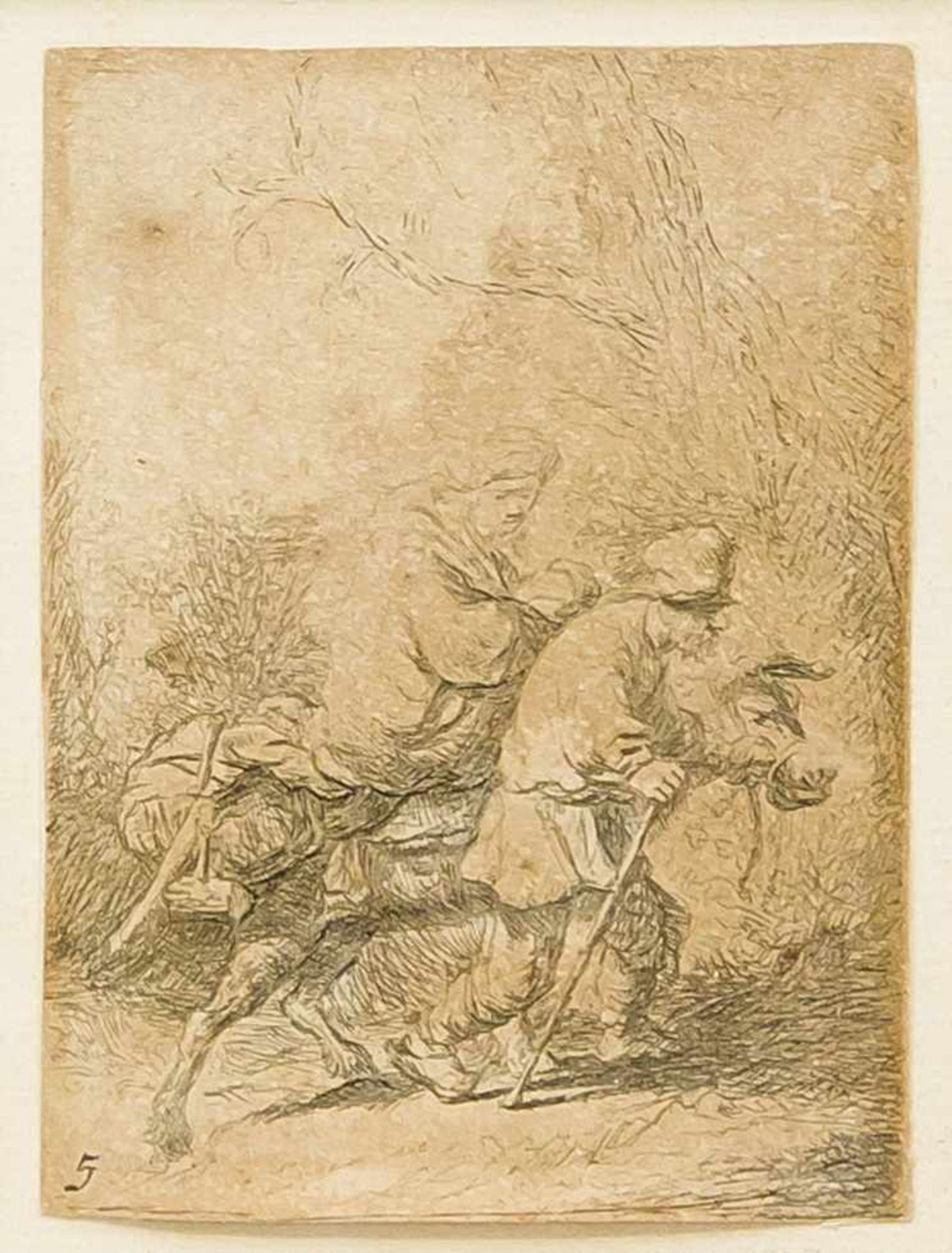 Francesco Novelli (1764-1836), "Flucht nach Ägypten", Radierung nach Rembrandt (B 52), mitNummer 5