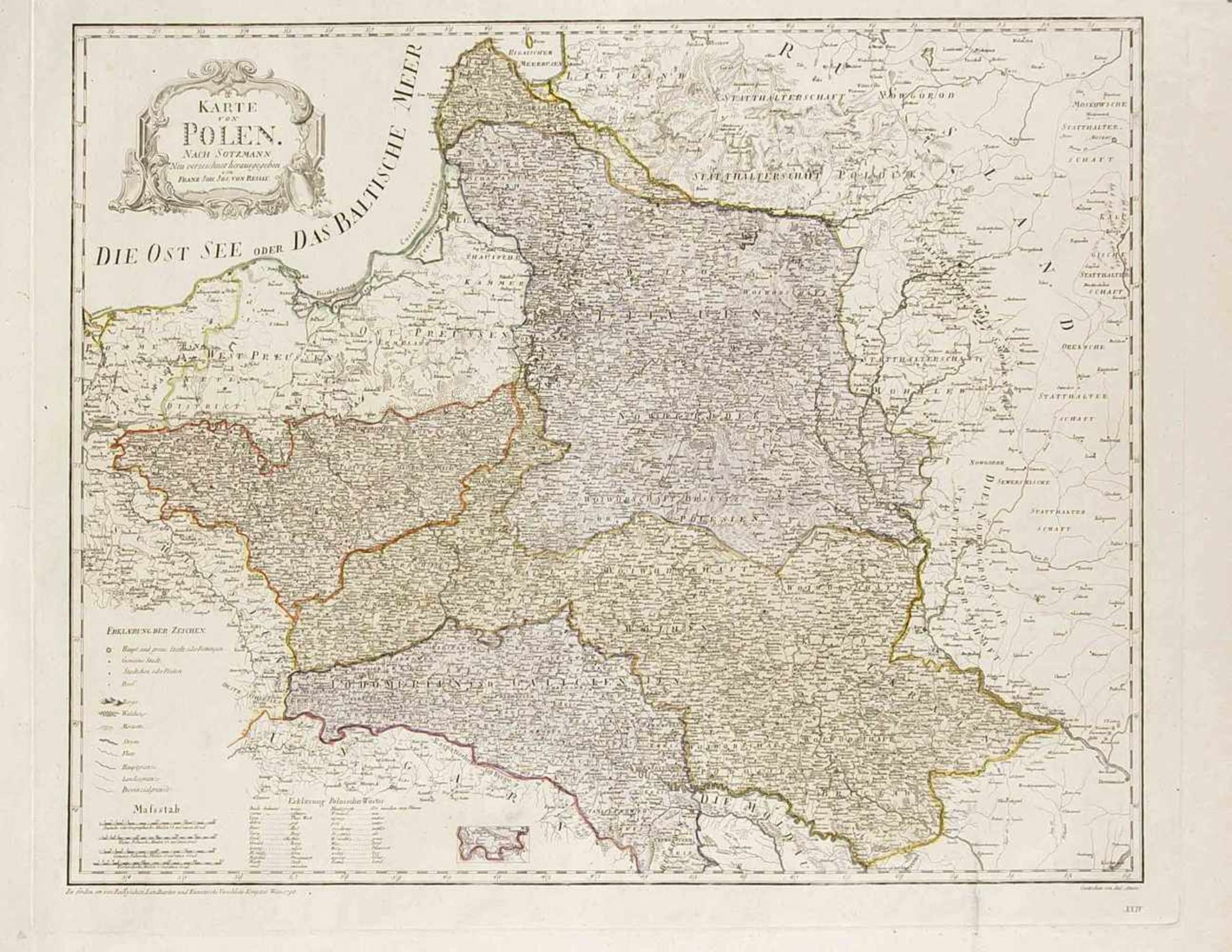 Drei historische Karten von Polen, Russland und Frankreich, Franz Johann Joseph vonReilly, aus dem - Bild 2 aus 3