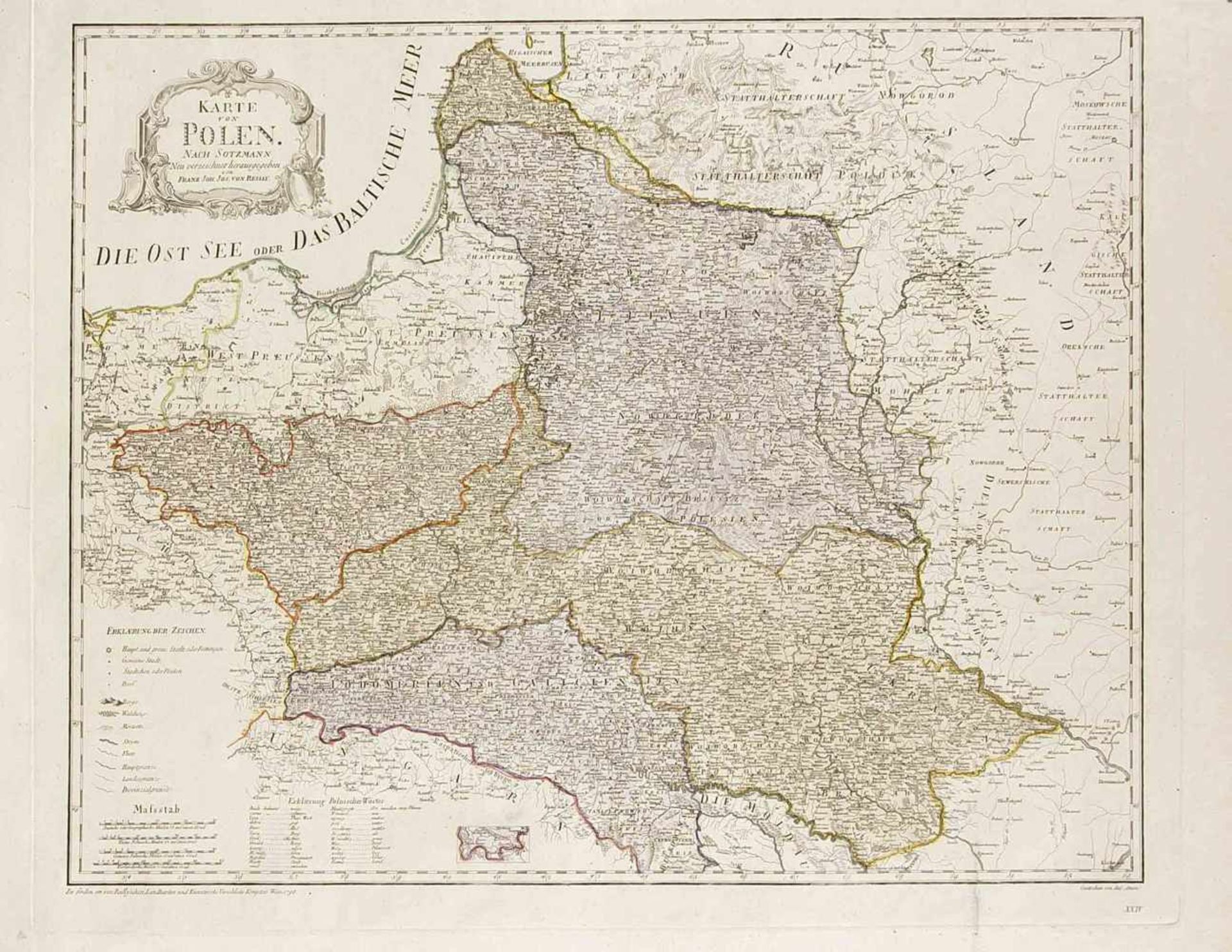 Drei historische Karten von Polen, Russland und Frankreich, Franz Johann Joseph vonReilly, aus dem - Image 2 of 3