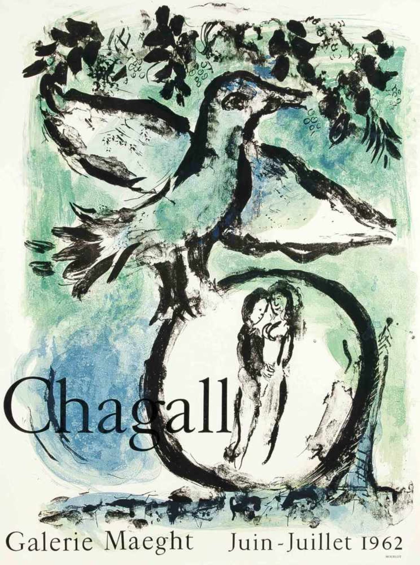 Marc Chagall (1887-1985), "L'Oiseau vert", Farblithografie, Ausstellungsplakat der GalerieMaeght,