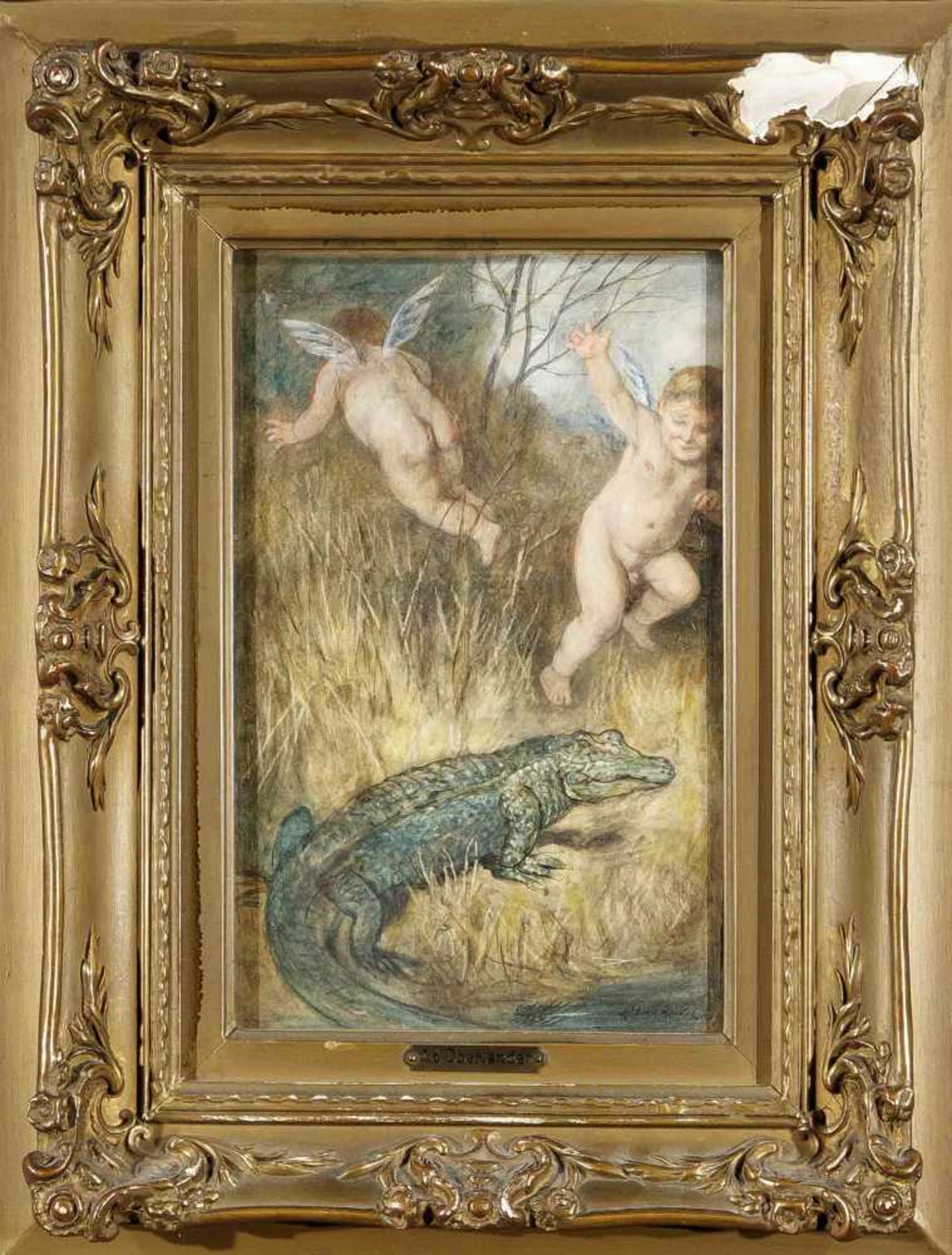 Adolf Oberländer (1845-1923), Putten mit Krokodil, humoristische Szene des