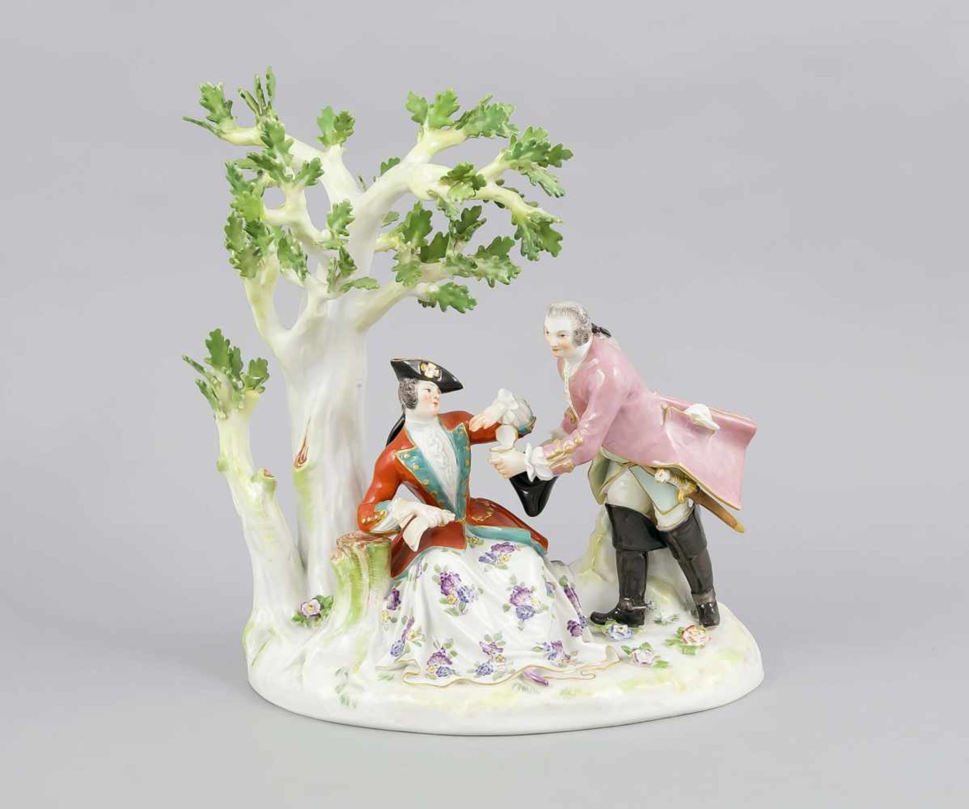 Jägergruppe am Baum, Meissen, um 1972, 1. W., Entwurf Johann Joachim Kaendler im Jahr1743, Modellnr.