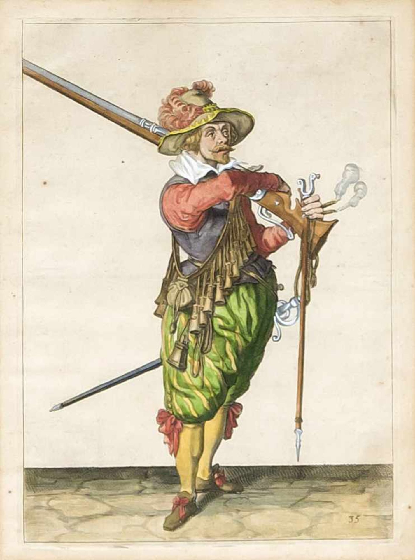 Jacob de Gheyn (1565-1629), Landsknecht, kolorierter Kupferstich aus "Wapenhandelinghe vanRoers,