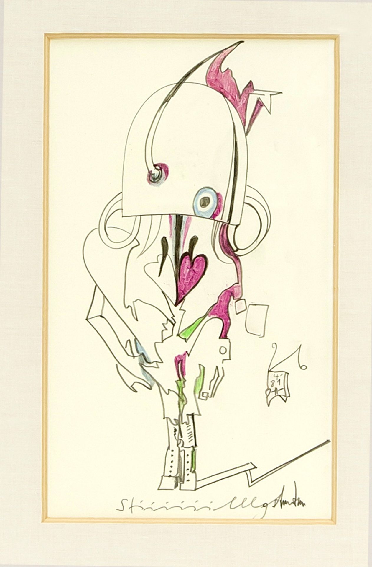 Horst Janssen (1929-1995), "Stiiiiilllgestanden", orig. Farbzeichnung von 1981, Farbstiftin Violett,