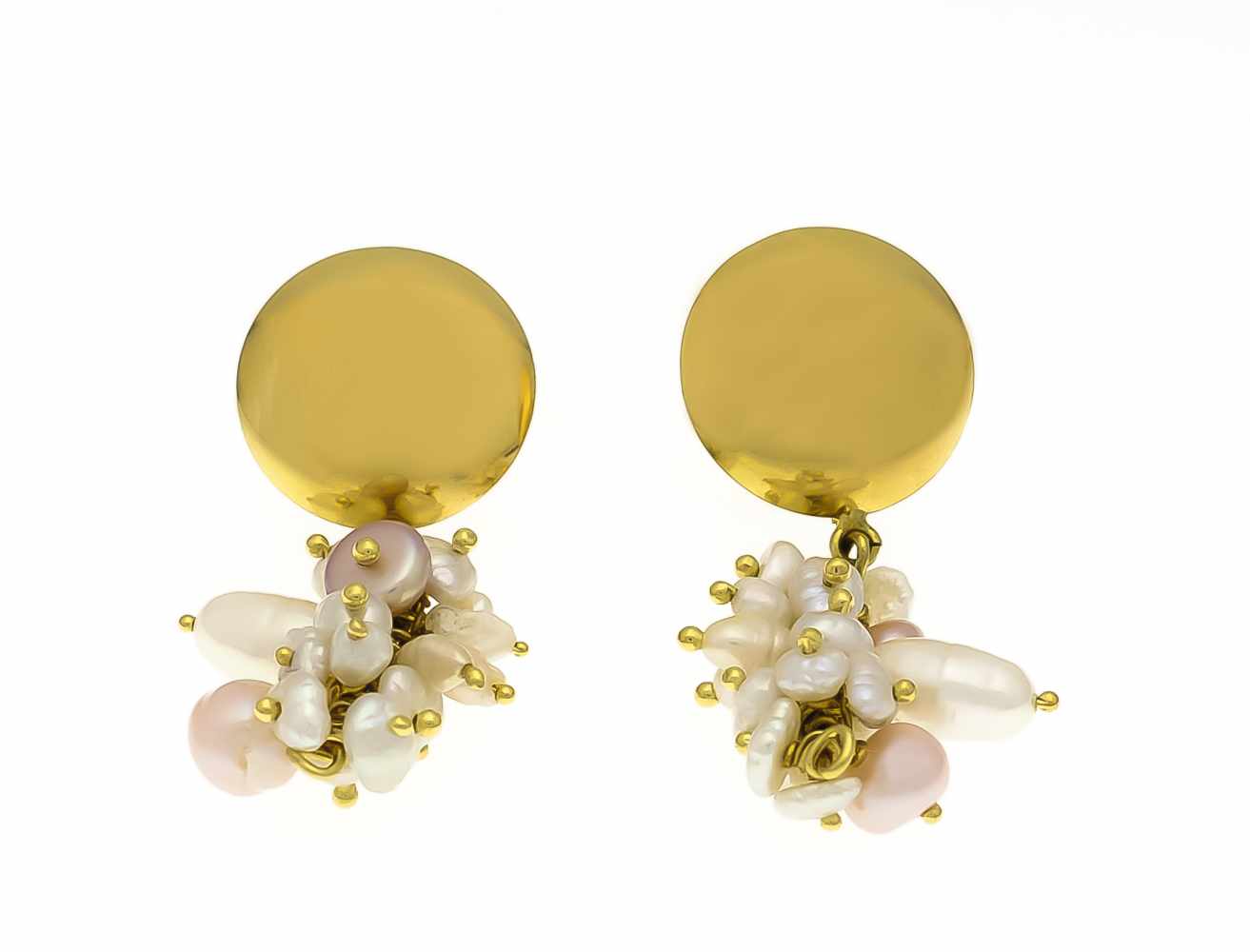 Perlen-Ohrstecker GG 750/000 mit Zucht-Perlen 8 - 3 mm, L. 36 mm, 8,6 gPearl stud earrings GG 750/