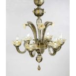 Murano-Deckenlampe, Italien 2. H. 20. Jh., elektr., 6-flg., Rauchglas