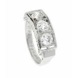 Altschliff-Diamant-Ring WG 585/000 mit 3 Altschliff-Diamanten, zus. 1,50 ctG-H/Lupenrein-VVS1, RG