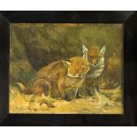 Anton Weinberger (1843-1912), deutscher Landschafts- und Tiermaler, zwei junge Füchse,Öl/Lwd., u.