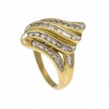 Brillant-Ring GG/WG 585/000 mit Brillanten und Diamant-Baguettes, zus. 1,0 ct W/PI, RG 57,5,7
