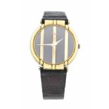 Piaget Herrenuhr Quarz, GG 750/000, Mod. 8673/519070, schwarzes Zifferblatt mit goldenenBalken,