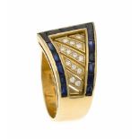 Saphir-Brillant-Ring GG 750/000 mit fac. Saphir-Baguettes, zus. 1,34 ct und Brillanten,zus. 0,26