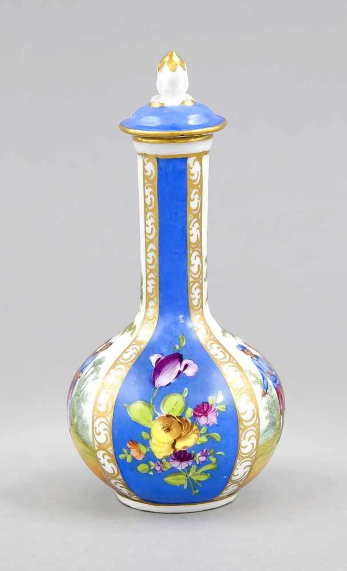 Kleine Deckelvase, Carl Thieme zu Potschappel, Dresden, Marke 1888-1901, Flaschenform mitDeckel ( - Bild 3 aus 3