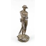 Charles Octave Levy (1820-1899), junger Bauer bei der Feldarbeit, braun patinierte Bronze,im Stand