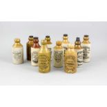 10 Gingerbeer Bottles, England, um 1900, Steinzeug mit Glasur, unterschiedliche Marken,manche mit