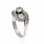 Brillant-Ring WG 585/000 mit 2 Brillanten, zus. 0,74 ct und 6 Diamanten, zus. 0,08 ct,insg. 0,82