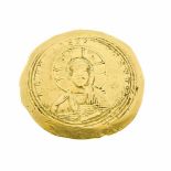 Späte byzant. Goldmünze, wohl 11.Jhd. n.Chr., D. 27-25 mm, 4,6 gLate byzant. Gold coin, probably