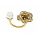 Fa. Van Cleef & Arpels, Frankreich ``Between the Finger`` Zuchtperlen -Brillant-Ring,VCA's Fleur