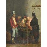 Anonymer Genremaler des 18. Jh., "Beim Pfandleiher", Öl auf Holz, Restaurationsobjekt,ber. u. best.,
